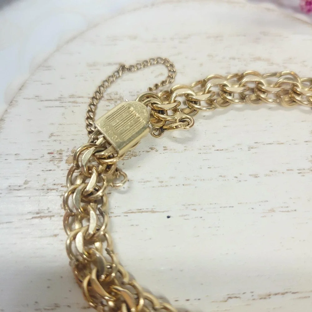 12K Gold Filled Bracelet by Rhythm Vintage Multi Link Charm Chain Bracelet